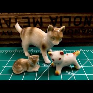 Vintage Mid Century Porcelain Cat And Kitten Figures Made In Japan & Germany